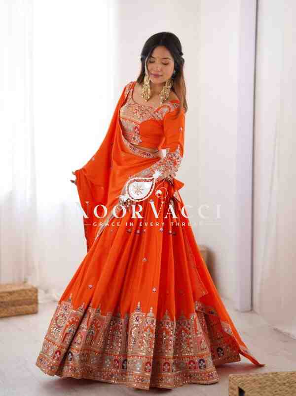 Natural Crepe Silk Lehenga with Thread & Sequence Work, Semi-Stitched with Matching Choli and Dupatta