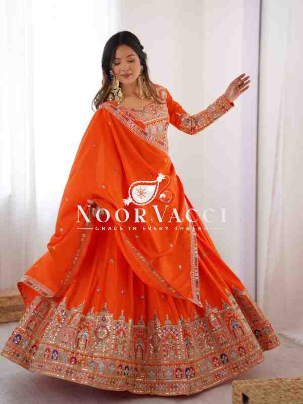 Natural Crepe Silk Lehenga with Thread & Sequence Work, Semi-Stitched with Matching Choli and Dupatta - Image 4