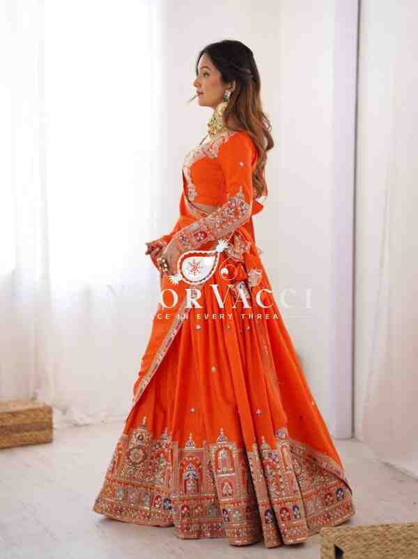 Natural Crepe Silk Lehenga with Thread & Sequence Work, Semi-Stitched with Matching Choli and Dupatta - Image 2
