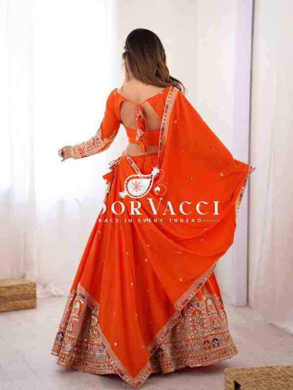 Natural Crepe Silk Lehenga with Thread & Sequence Work, Semi-Stitched with Matching Choli and Dupatta - Image 5