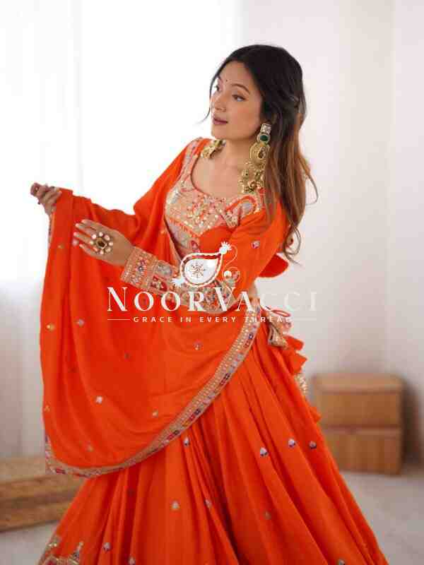 Natural Crepe Silk Lehenga with Thread & Sequence Work, Semi-Stitched with Matching Choli and Dupatta - Image 6