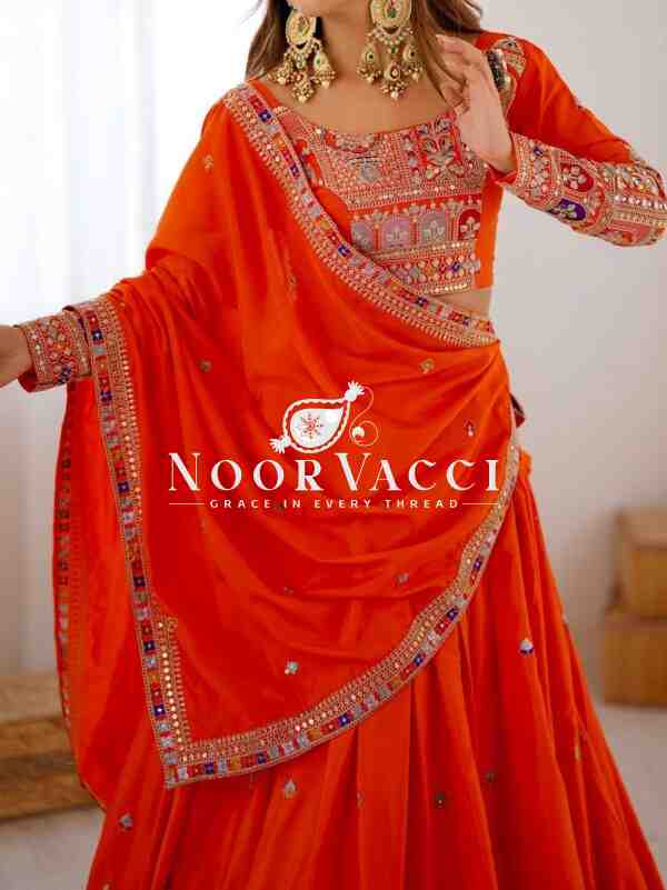 Natural Crepe Silk Lehenga with Thread & Sequence Work, Semi-Stitched with Matching Choli and Dupatta - Image 7