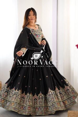 Buy Natural Crepe Silk Lehenga with Thread & Sequence Work, Semi-Stitched with Matching Choli and Dupatta