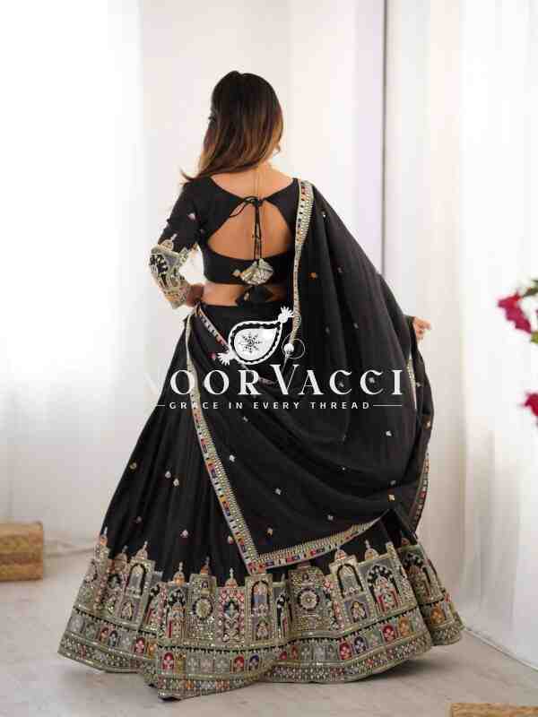 Natural Crepe Silk Lehenga with Thread & Sequence Work, Semi-Stitched with Matching Choli and Dupatta - Image 5