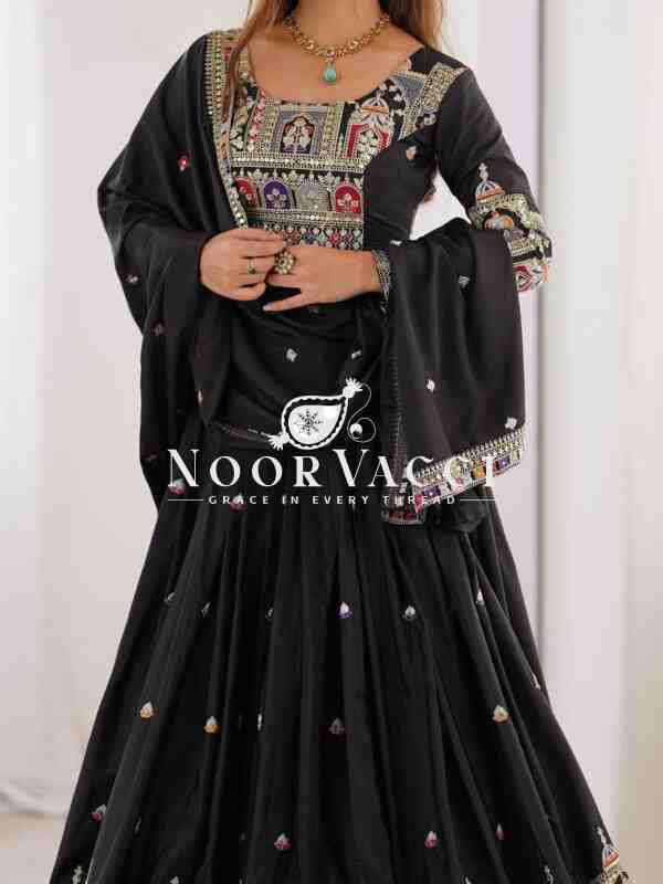 Natural Crepe Silk Lehenga with Thread & Sequence Work, Semi-Stitched with Matching Choli and Dupatta - Image 6