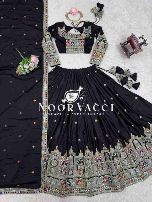 Natural Crepe Silk Lehenga with Thread & Sequence Work, Semi-Stitched with Matching Choli and Dupatta - Image 7
