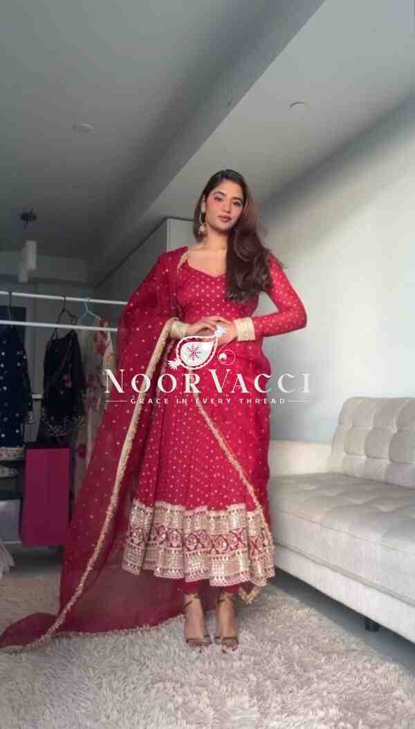 Faux Georgette Embroidered Suit Set with 9mm Sequin Dupatta - Image 3