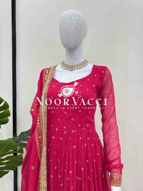 Faux Georgette Embroidered Suit Set with 9mm Sequin Dupatta - Image 4