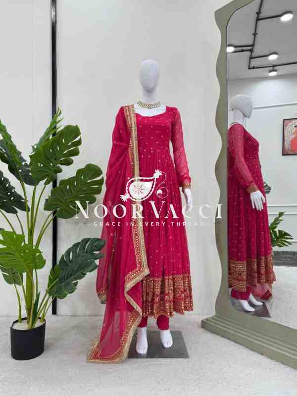 Faux Georgette Embroidered Suit Set with 9mm Sequin Dupatta - Image 6