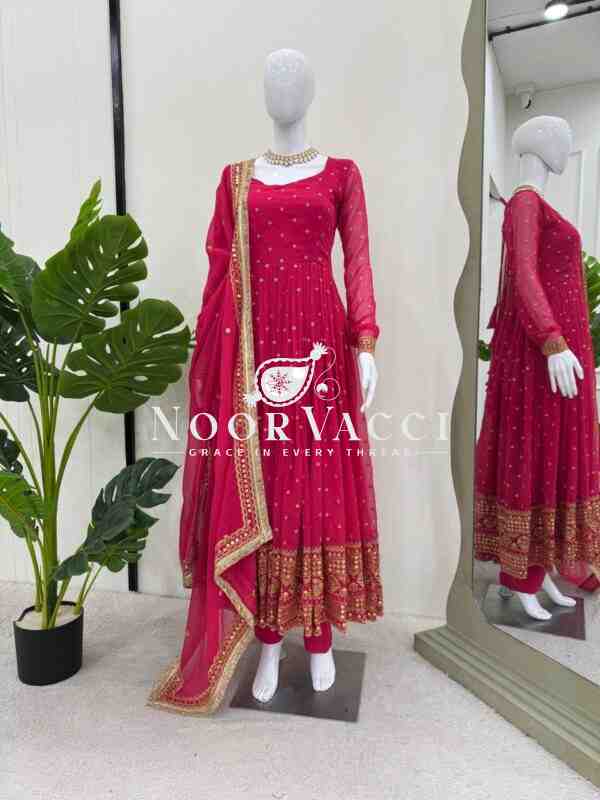 Faux Georgette Embroidered Suit Set with 9mm Sequin Dupatta - Image 5