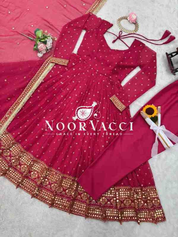 Faux Georgette Embroidered Suit Set with 9mm Sequin Dupatta - Image 8