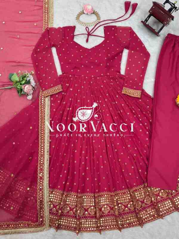 Faux Georgette Embroidered Suit Set with 9mm Sequin Dupatta - Image 9