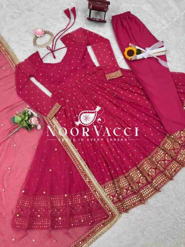 Faux Georgette Embroidered Suit Set with 9mm Sequin Dupatta - Image 10