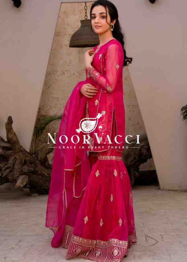 Diamond Georgette Sequin Embroidered Top with Palazzo & Dupatta – Partywear Set - Image 3