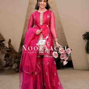 Diamond Georgette Sequin Embroidered Top with Palazzo & Dupatta – Partywear Set