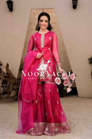 Shop Diamond Georgette Sequin Embroidered Top with Palazzo & Dupatta – Partywear Set