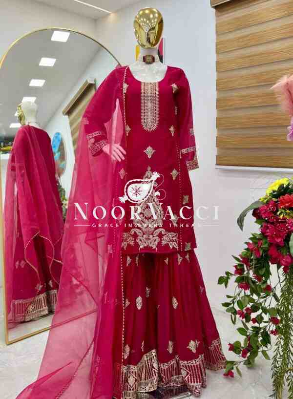 Diamond Georgette Sequin Embroidered Top with Palazzo & Dupatta – Partywear Set - Image 5
