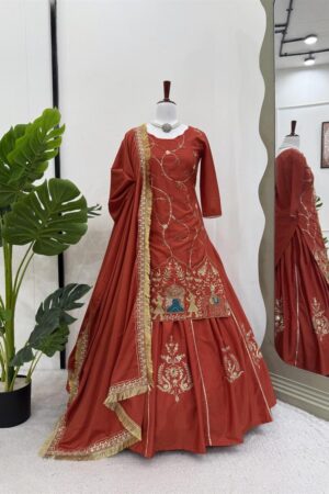 Shop Natural Crepe Silk Lehenga Set with Bead and Thread Work Dupatta