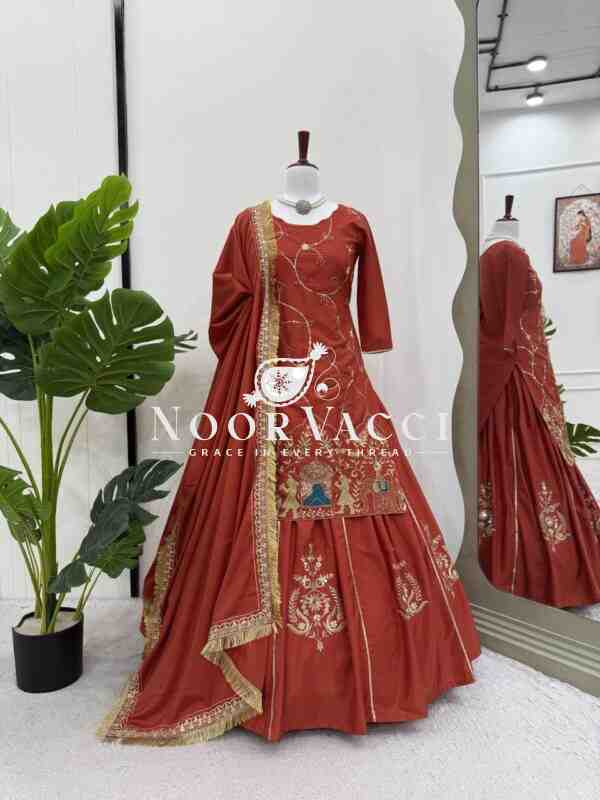 Natural Crepe Silk Lehenga Set with Bead and Thread Work Dupatta