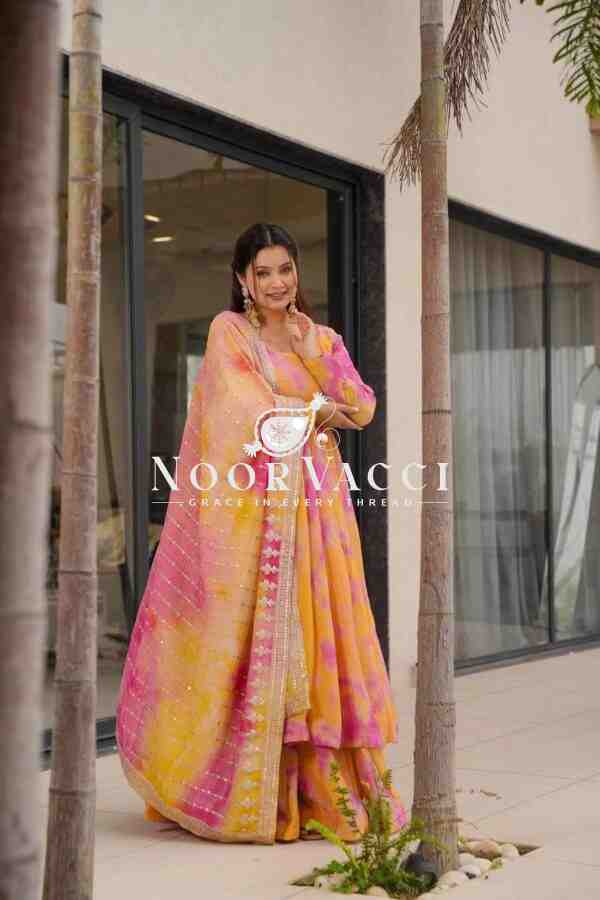 Designer Vichitra Silk Gown with Embroidered Dupatta and Plazzo Set - Image 4
