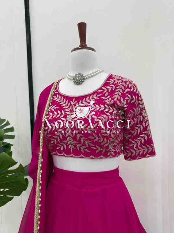 Semi-Stitched Faux Georgette Lehenga with Thread & Sequin Embroidery - Image 3