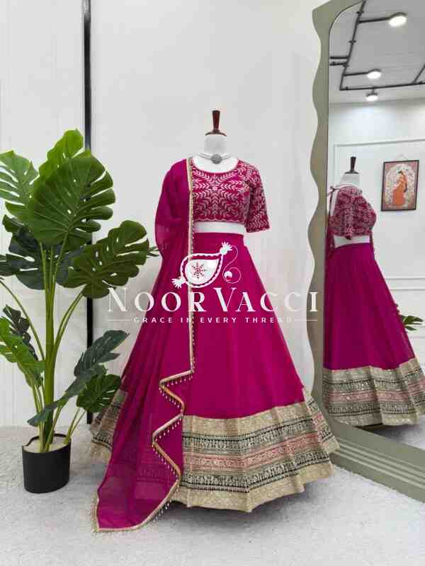 Semi-Stitched Faux Georgette Lehenga with Thread & Sequin Embroidery - Image 2