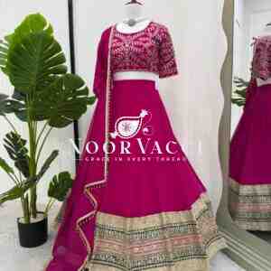 Semi-Stitched Faux Georgette Lehenga with Thread & Sequin Embroidery