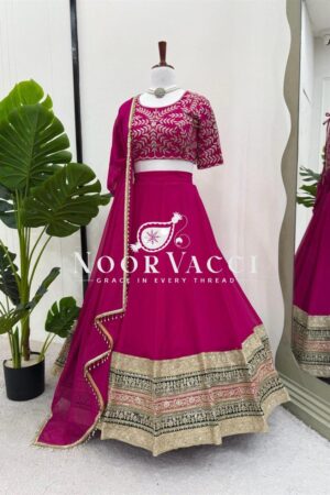 Shop Semi-Stitched Faux Georgette Lehenga with Thread & Sequin Embroidery