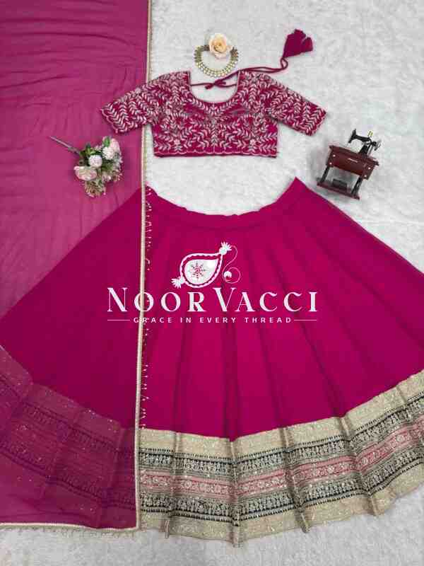 Semi-Stitched Faux Georgette Lehenga with Thread & Sequin Embroidery - Image 8