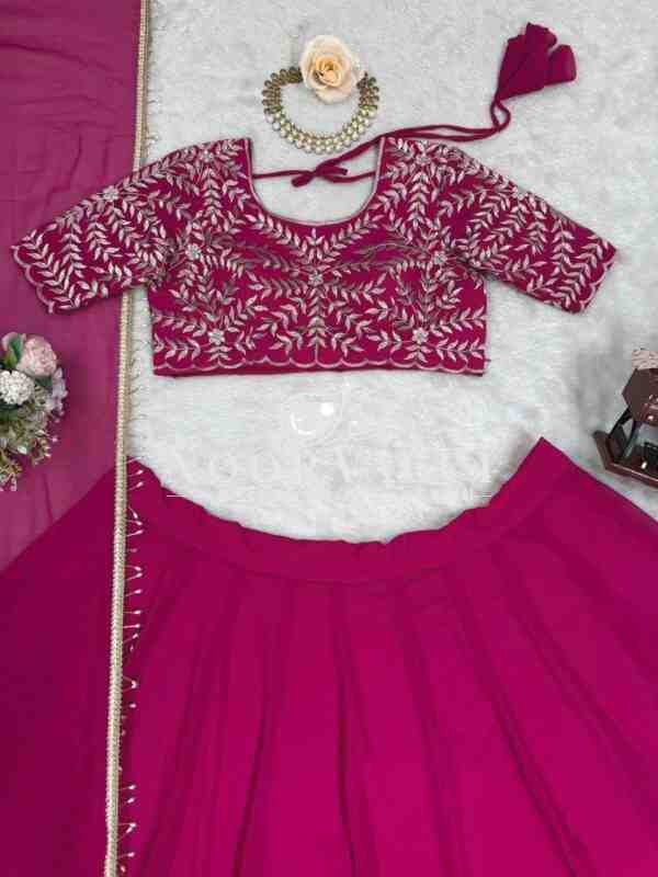 Semi-Stitched Faux Georgette Lehenga with Thread & Sequin Embroidery - Image 5