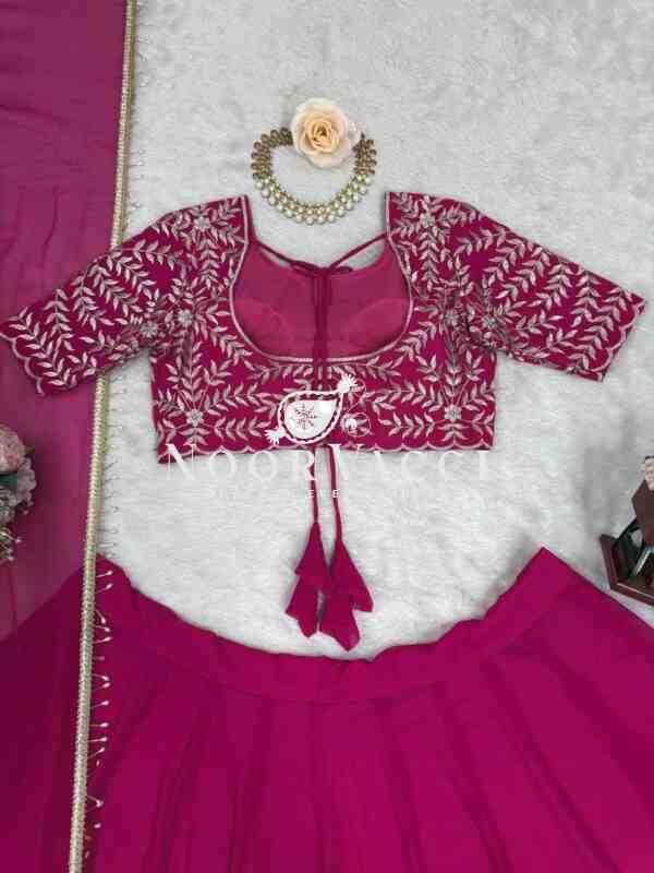 Semi-Stitched Faux Georgette Lehenga with Thread & Sequin Embroidery - Image 9