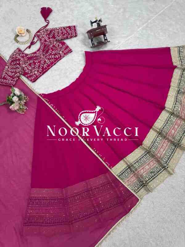 Semi-Stitched Faux Georgette Lehenga with Thread & Sequin Embroidery - Image 6