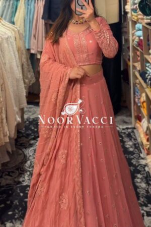 Shop Semi-Stitched Faux Georgette Lehenga with 9mm Sequin Embroidery