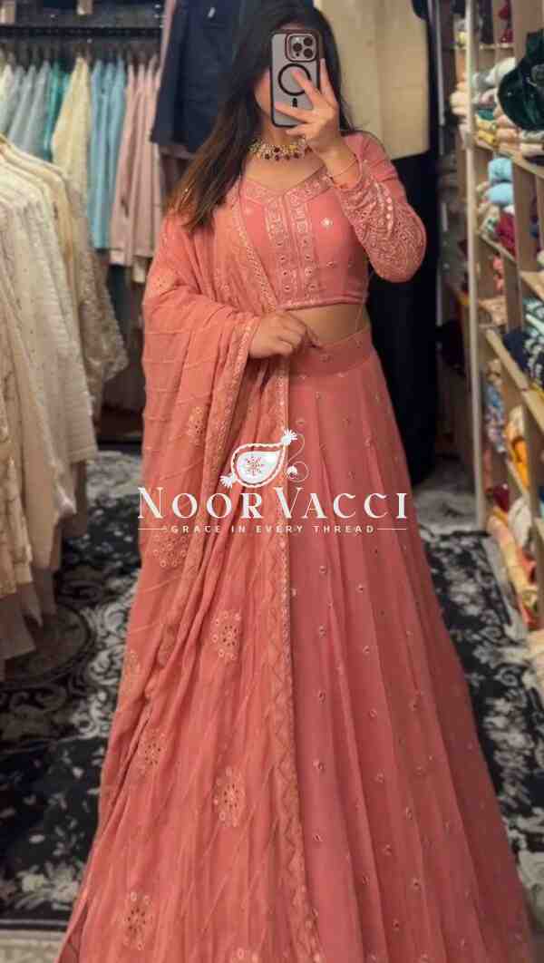 Semi-Stitched Faux Georgette Lehenga with 9mm Sequin Embroidery
