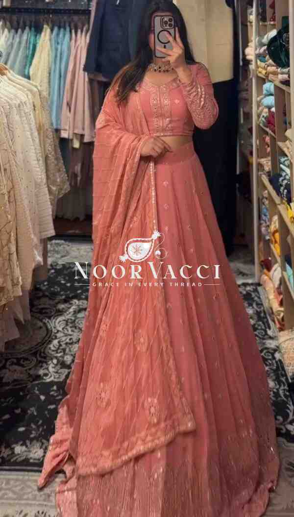 Semi-Stitched Faux Georgette Lehenga with 9mm Sequin Embroidery - Image 3