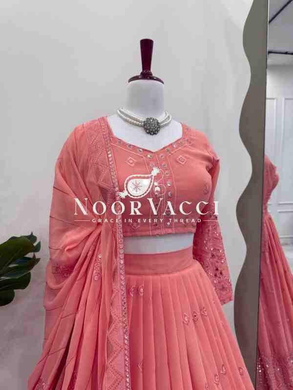 Semi-Stitched Faux Georgette Lehenga with 9mm Sequin Embroidery - Image 6