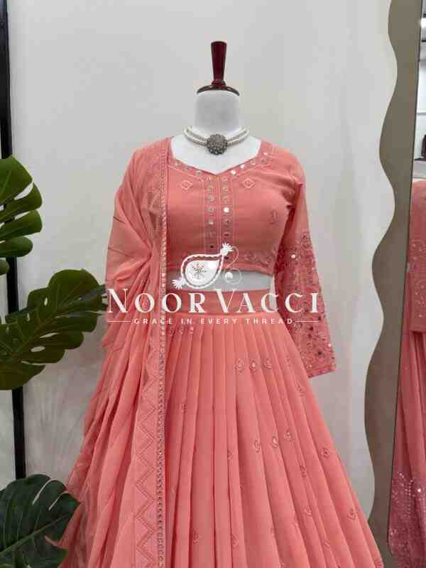 Semi-Stitched Faux Georgette Lehenga with 9mm Sequin Embroidery - Image 4