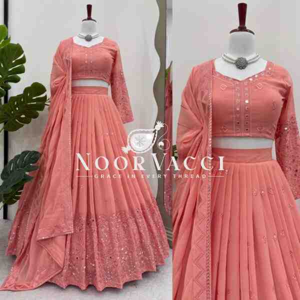 Semi-Stitched Faux Georgette Lehenga with 9mm Sequin Embroidery - Image 2