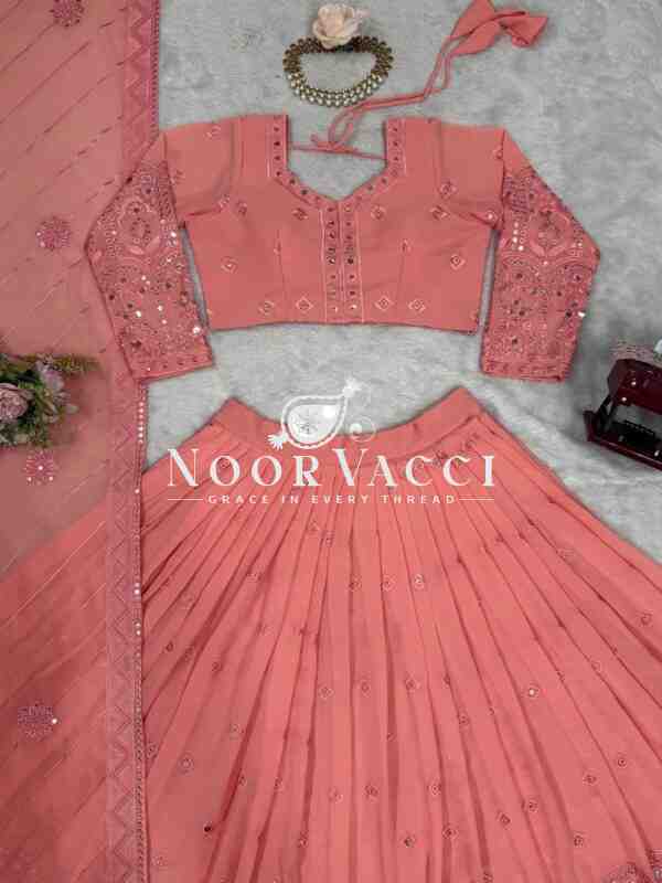 Semi-Stitched Faux Georgette Lehenga with 9mm Sequin Embroidery - Image 8