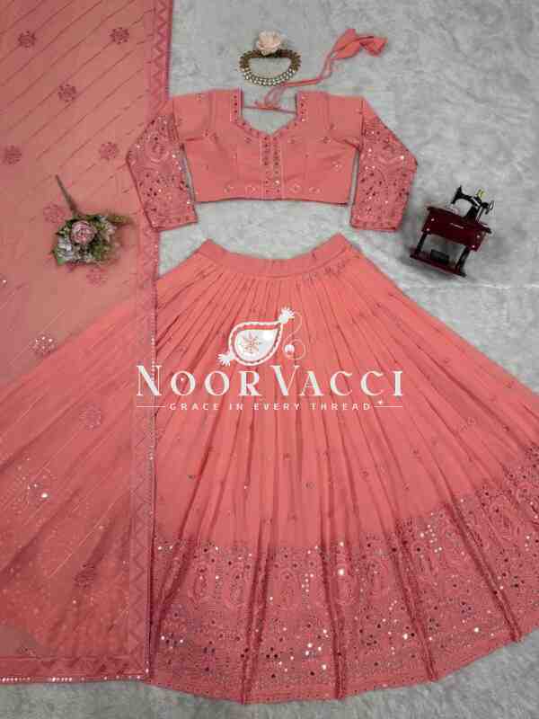 Semi-Stitched Faux Georgette Lehenga with 9mm Sequin Embroidery - Image 10