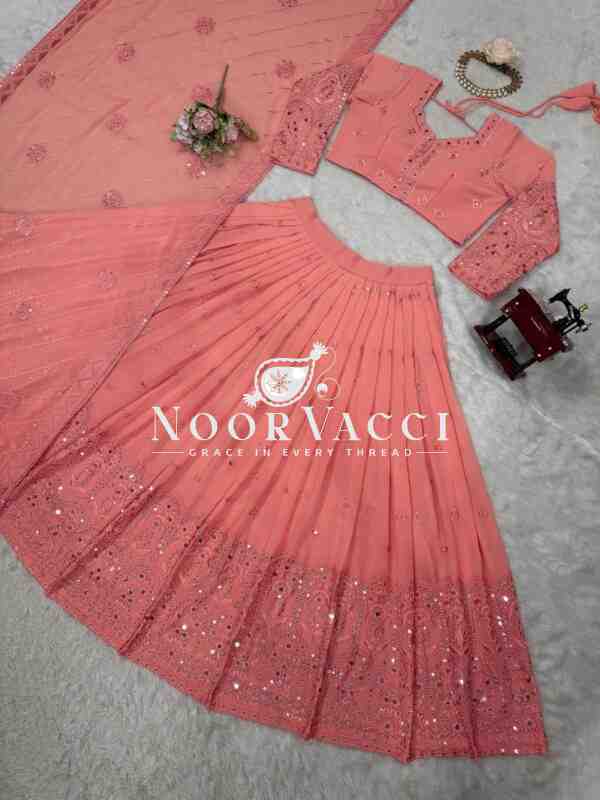 Semi-Stitched Faux Georgette Lehenga with 9mm Sequin Embroidery - Image 11