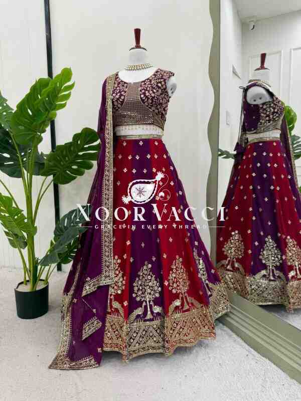 Fully Stitched Faux Georgette Lehenga with Sequin Thread Embroidery - Image 4