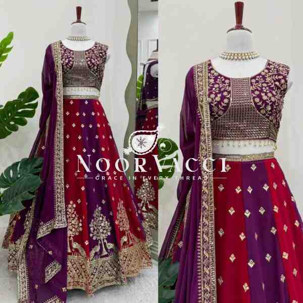Fully Stitched Faux Georgette Lehenga with Sequin Thread Embroidery - Image 3
