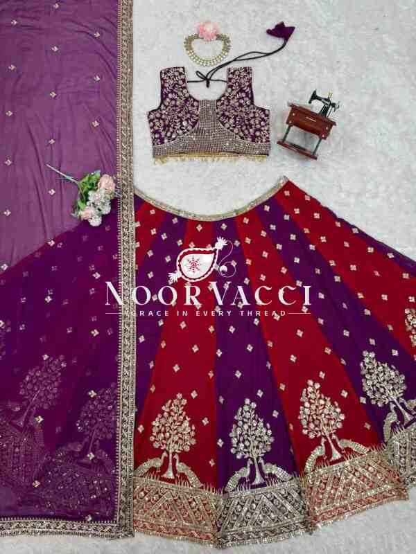 Fully Stitched Faux Georgette Lehenga with Sequin Thread Embroidery - Image 6