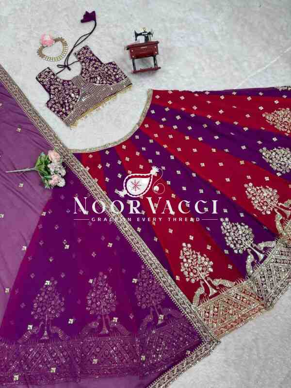 Fully Stitched Faux Georgette Lehenga with Sequin Thread Embroidery - Image 7