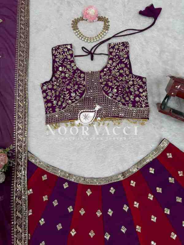 Fully Stitched Faux Georgette Lehenga with Sequin Thread Embroidery - Image 8