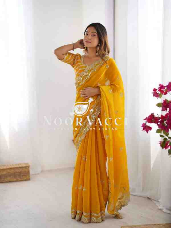 Jimmy Chu Saree with Thread & Sequence Work and Matching Blouse - Image 2