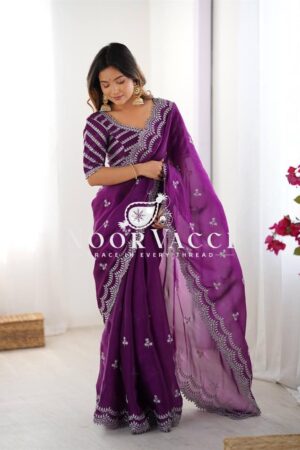 Buy Jimmy Chu Saree with Thread & Sequence Work and Matching Blouse