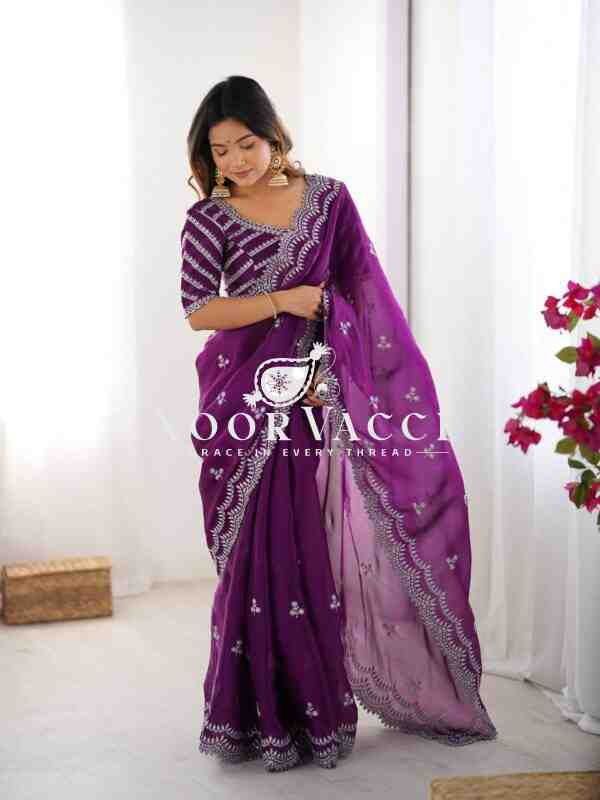 Jimmy Chu Saree with Thread & Sequence Work and Matching Blouse