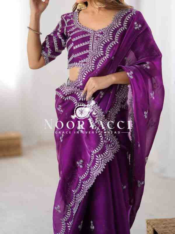 Jimmy Chu Saree with Thread & Sequence Work and Matching Blouse - Image 2
